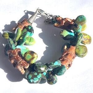 Handmade Turquoise Briolettes and Bone Bracelet Sterling Silver